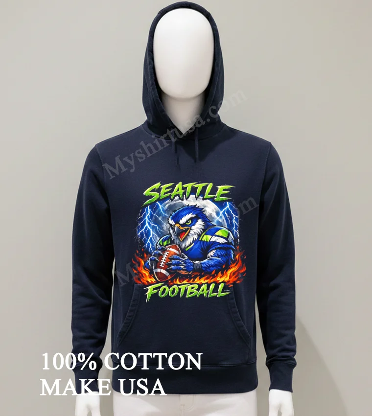 Seattle Football Fierce Eagle Full Moon Lightning Fire Shirt Balck Shirt