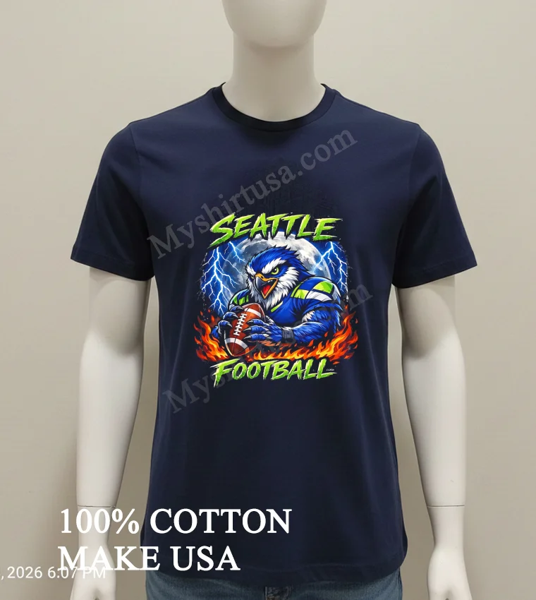 Seattle Football Fierce Eagle Full Moon Lightning Fire Shirt - navy-shirt Seattle Football Fierce Eagle Full Moon Lightning Fire Shirt Navy Shirt 1