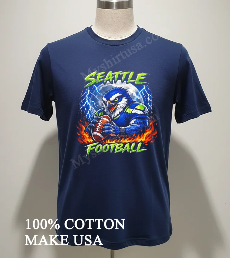 Seattle Football Fierce Eagle Full Moon Lightning Fire Shirt Navy Shirt 2