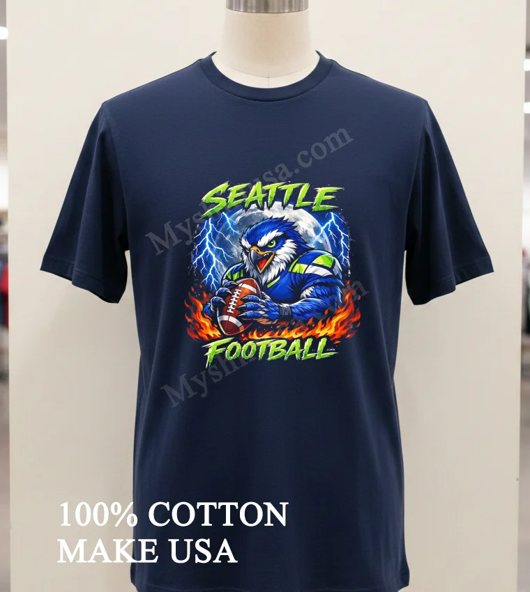 Seattle Football Fierce Eagle Full Moon Lightning Fire Shirt Navy Shirt