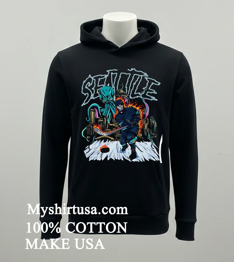 Seattle Kraken Ice Hockey Skeleton Art Shirt Balck Shirt