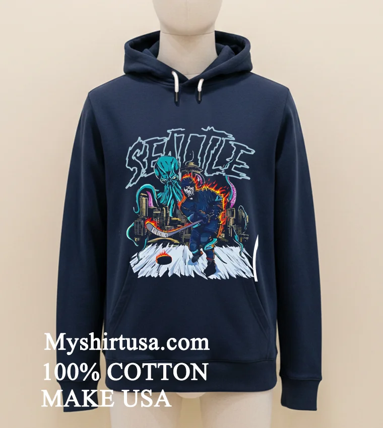 Seattle Kraken Ice Hockey Skeleton Art Shirt Navy Shirt 1