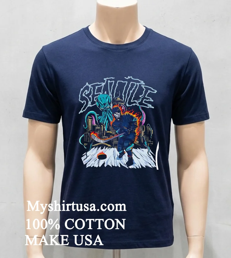Seattle Kraken Ice Hockey Skeleton Art Shirt Navy Shirt