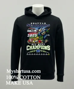 Seattle Seahawks 2025 Nfc West Champions Mascot Sweep The Floor Shirt