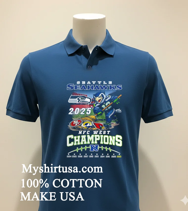 Seattle Seahawks 2025 Nfc West Champions Mascot Sweep The Floor Shirt Navy Shirt 1