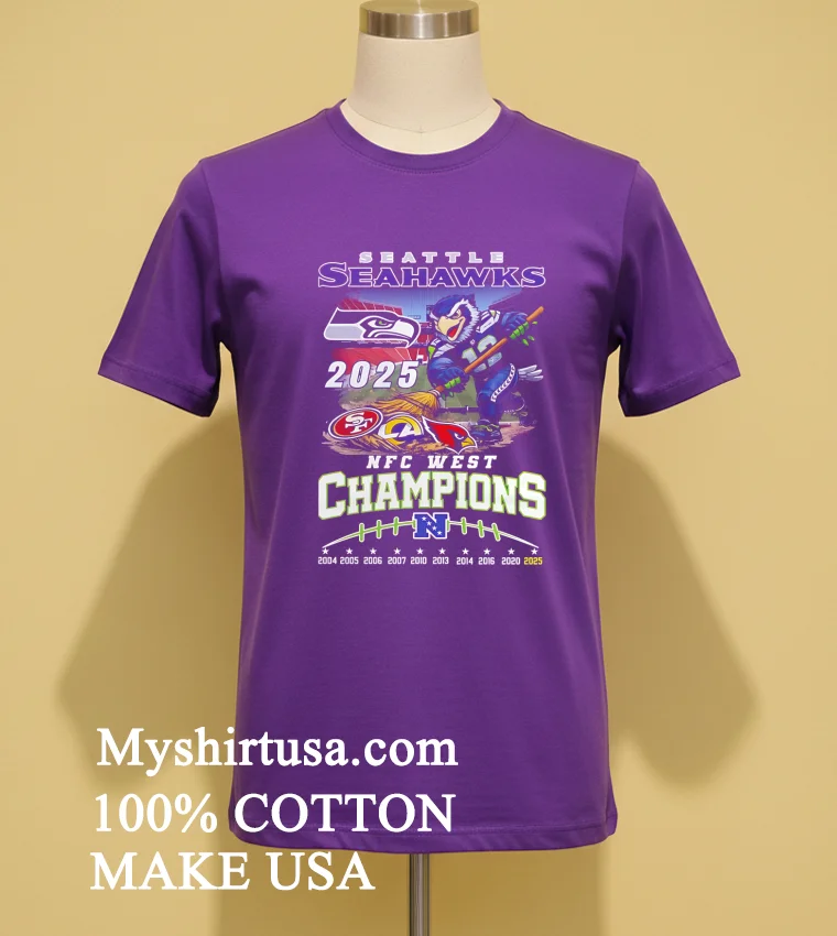 Seattle Seahawks 2025 Nfc West Champions Mascot Sweep The Floor Shirt Purple Shirt