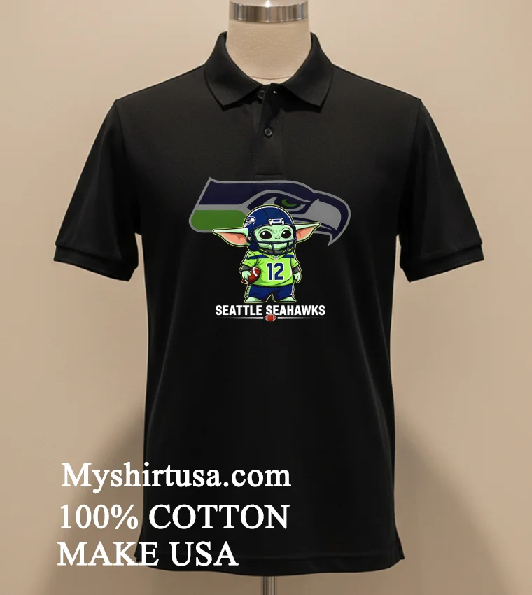 Seattle Seahawks Baby Yoda Cute Football Crossover Shirt Balck Shirt 2