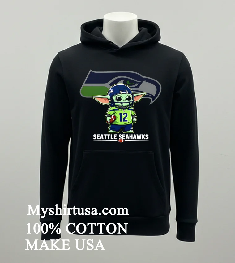 Seattle Seahawks Baby Yoda Cute Football Crossover Shirt - balck-shirt Seattle Seahawks Baby Yoda Cute Football Crossover Shirt Balck Shirt