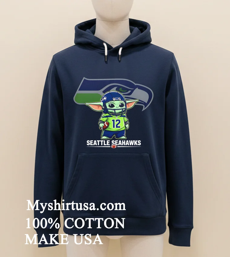 Seattle Seahawks Baby Yoda Cute Football Crossover Shirt - navy-shirt Seattle Seahawks Baby Yoda Cute Football Crossover Shirt Navy Shirt 1