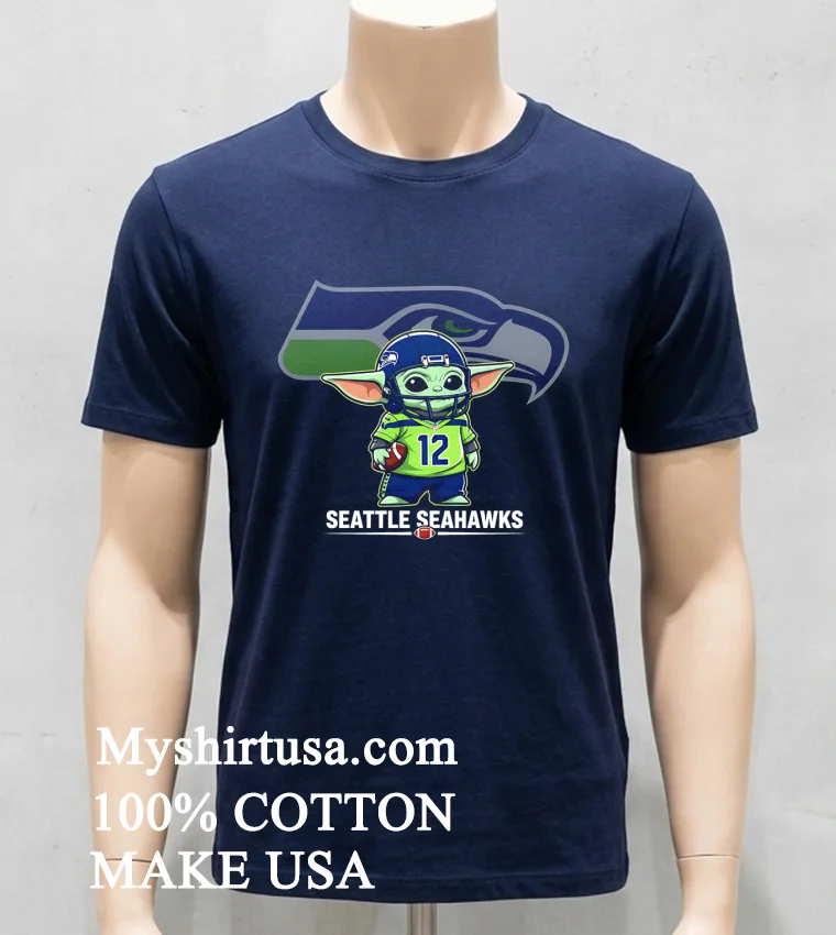 Seattle Seahawks Baby Yoda Cute Football Crossover Shirt Navy Shirt