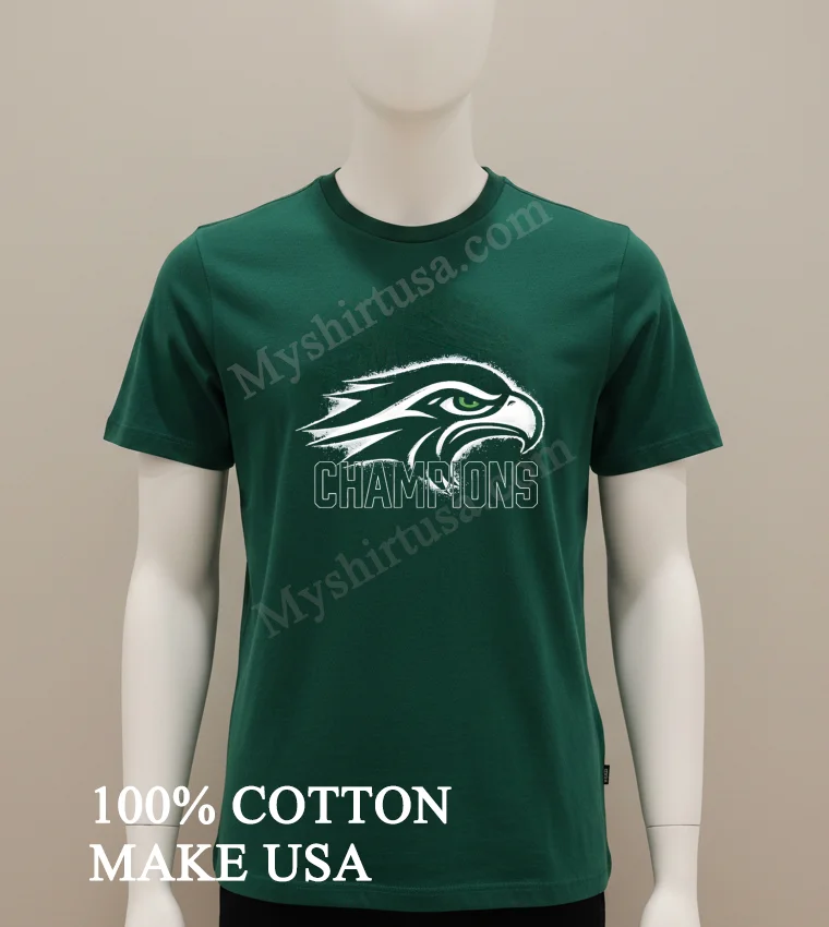 Seattle Seahawks Bird Logo Champions White Grunge Style Shirt Green Shirt