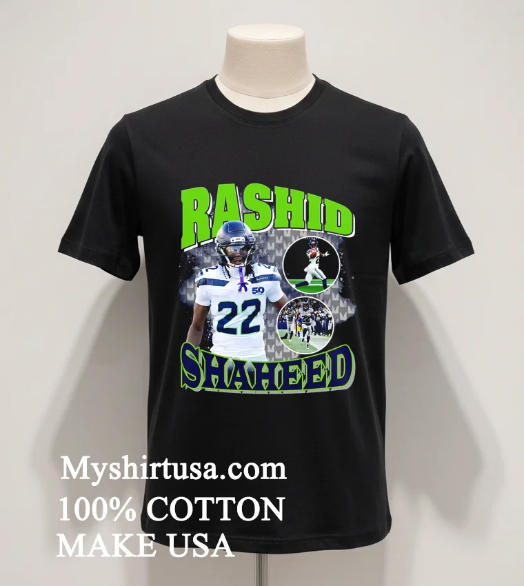 Seattle Seahawks Rashid Shaheed Throwback Style Graphic Shirt Balck Shirt 3