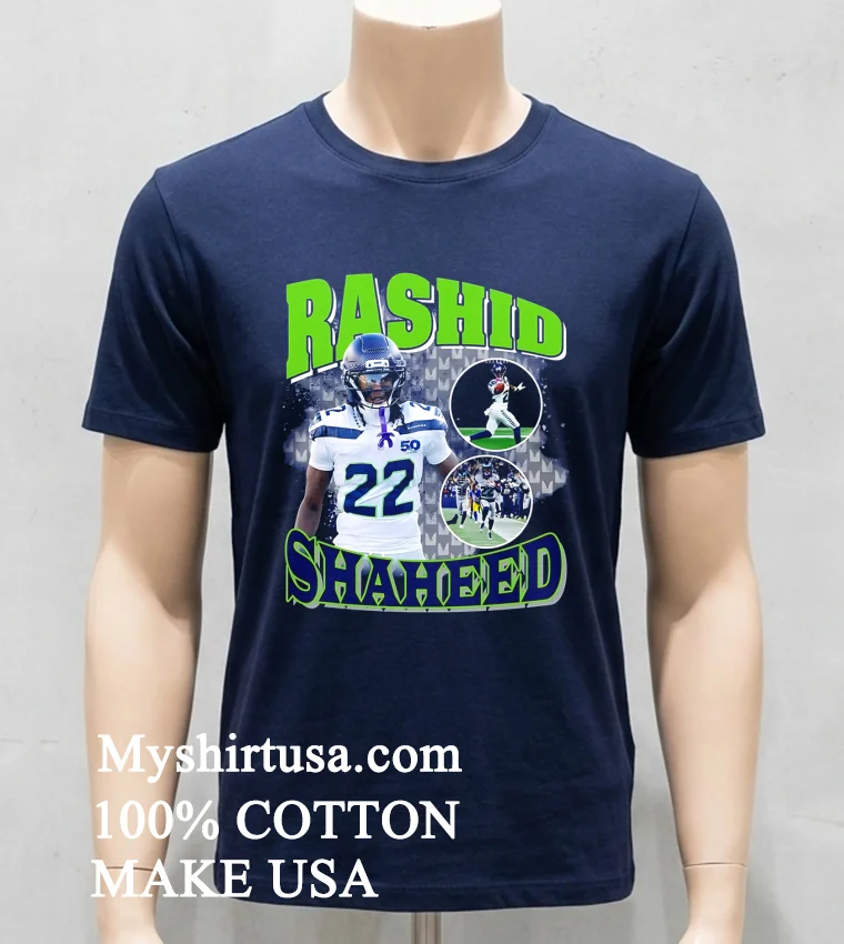Seattle Seahawks Rashid Shaheed Throwback Style Graphic Shirt Navy Shirt 1