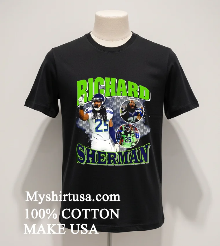 Seattle Seahawks Richard Sherman Throwback Style Graphic Shirt Balck Shirt 1