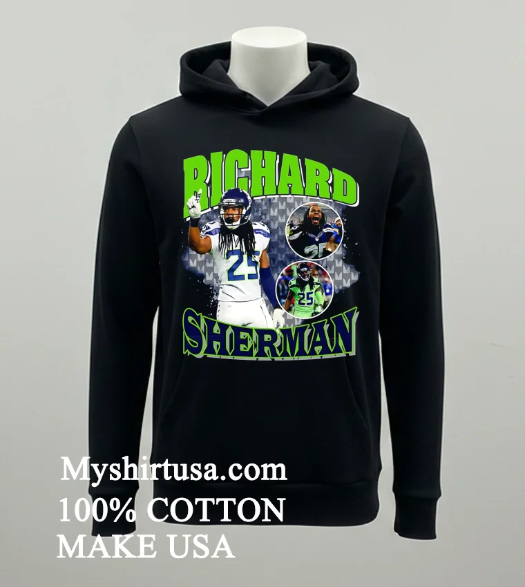 Seattle Seahawks Richard Sherman Throwback Style Graphic Shirt Balck Shirt