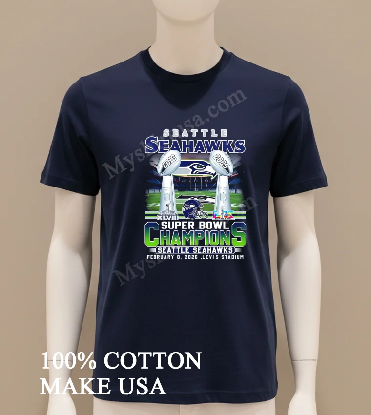 Seattle Seahawks Super Bowl Champions 2013 2025 February 8 2026 Shirt Navy Shirt