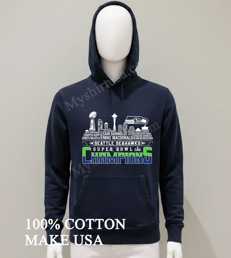 Seattle Seahawks Super Bowl Champions Team Players Name Word Cloud Shirt Balck Shirt