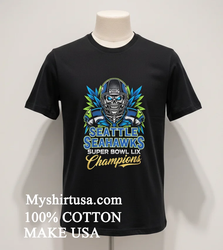 Seattle Seahawks Super Bowl Lix Champions Skeleton Shirt - balck-shirt Seattle Seahawks Super Bowl Lix Champions Skeleton Shirt Balck Shirt