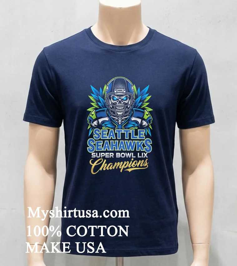 Seattle Seahawks Super Bowl Lix Champions Skeleton Shirt Navy Shirt