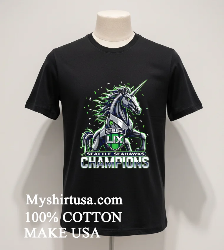 Seattle Seahawks Super Bowl Lix Champions Unicorn Shirt Balck Shirt
