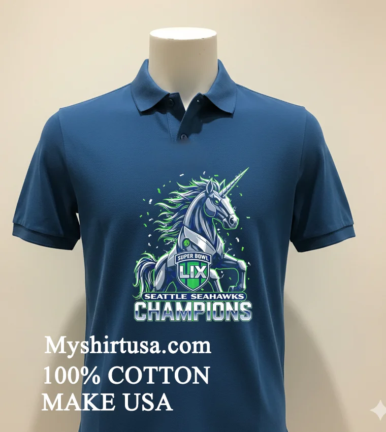 Seattle Seahawks Super Bowl Lix Champions Unicorn Shirt Navy Shirt 1