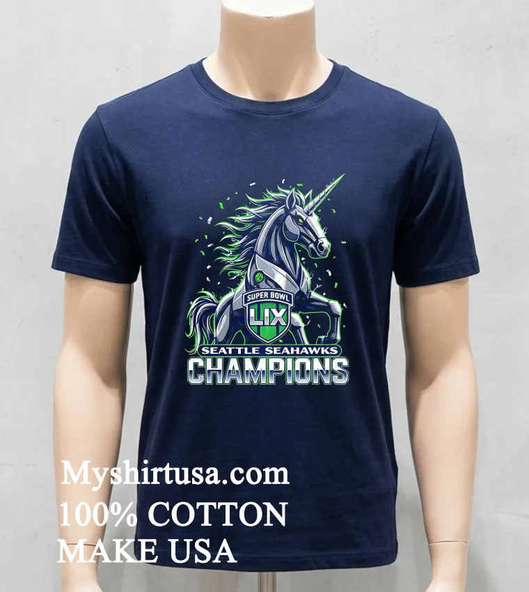 Seattle Seahawks Super Bowl Lix Champions Unicorn Shirt Navy Shirt