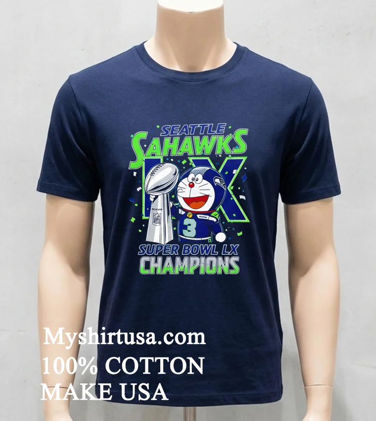 Seattle Seahawks Super Bowl Lx Champions Doremon Shirt Navy Shirt