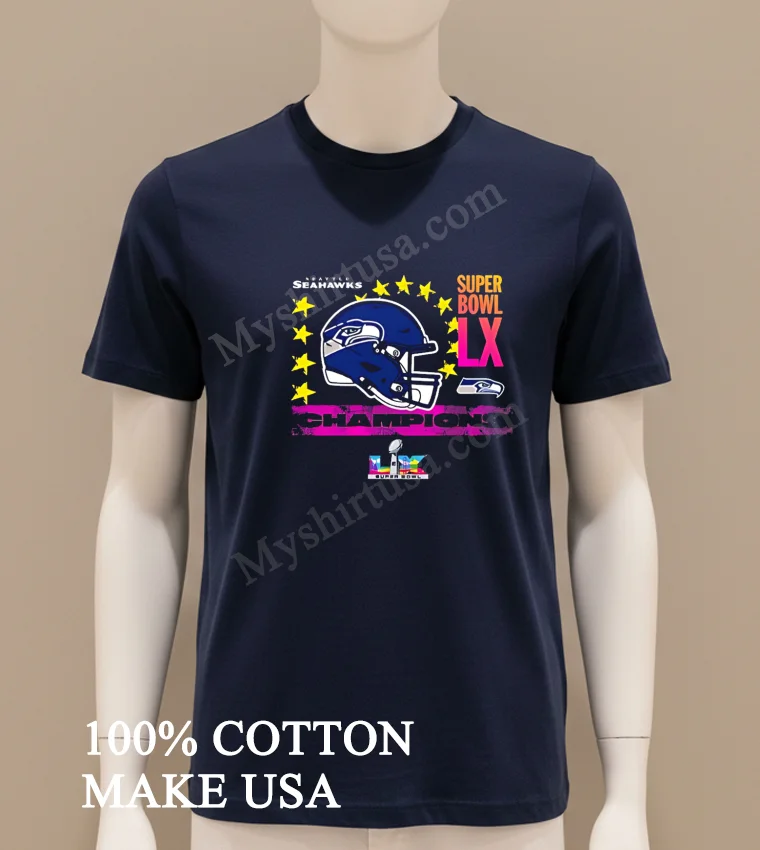 Seattle Seahawks Super Bowl Lx Champions Helmet Shirt Navy Shirt