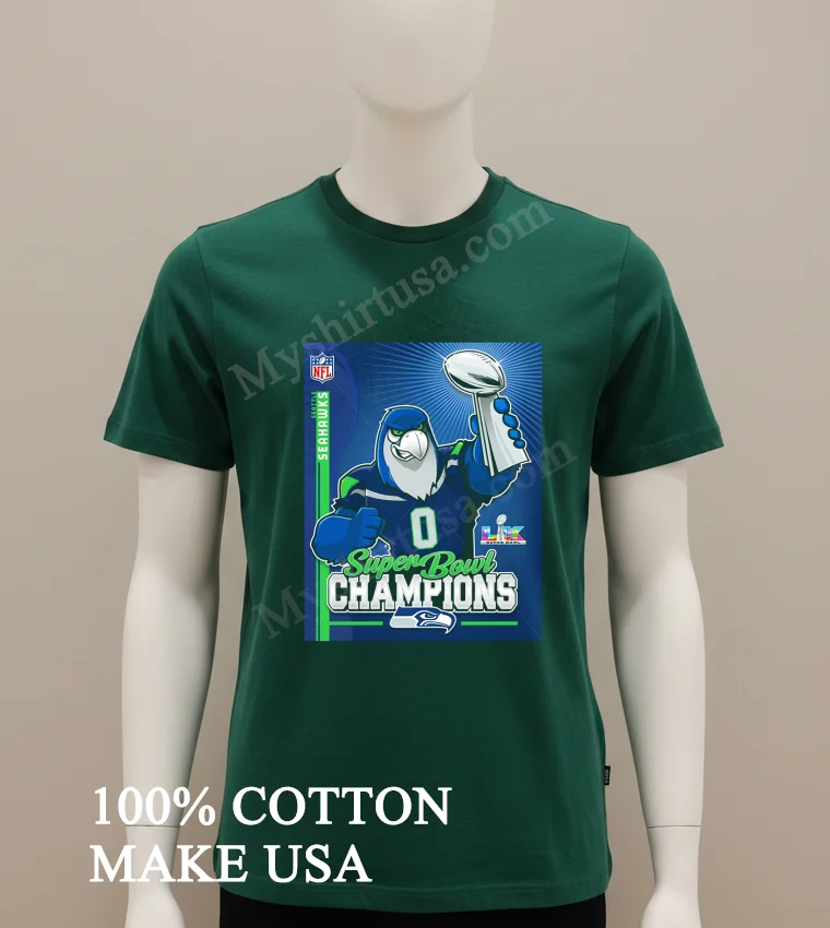 Seattle Seahawks Super Bowl Lx Champions Mascot Trophy Football Victory Shirt Green Shirt