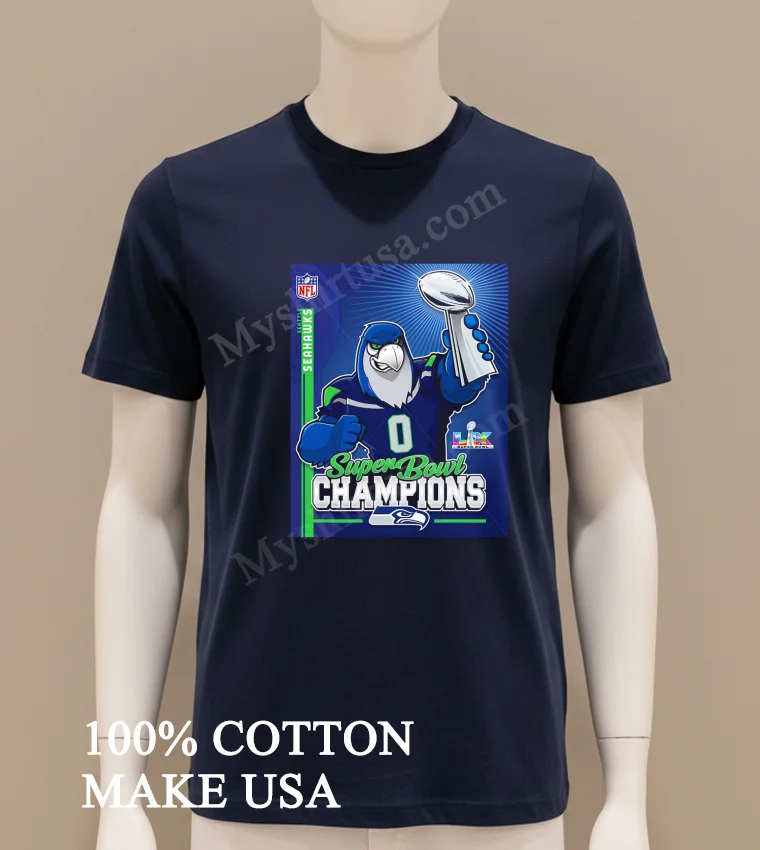 Seattle Seahawks Super Bowl Lx Champions Mascot Trophy Football Victory Shirt Navy Shirt