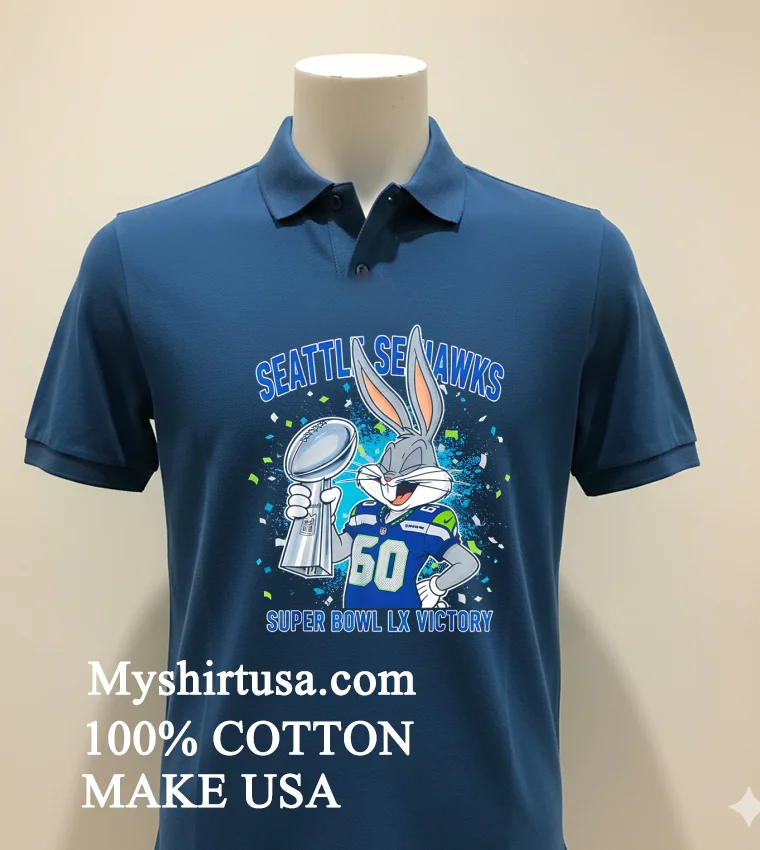 Seattle Seahawks Super Bowl Lx Victory Bugs Bunny Cartoon Style Shirt Navy Shirt 1
