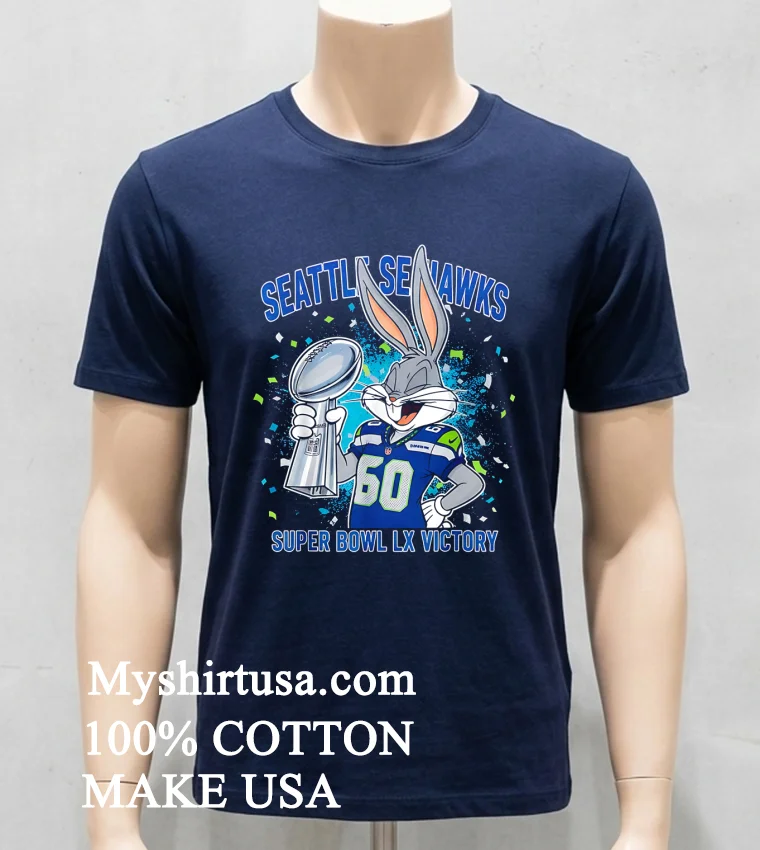 Seattle Seahawks Super Bowl Lx Victory Bugs Bunny Cartoon Style Shirt Navy Shirt