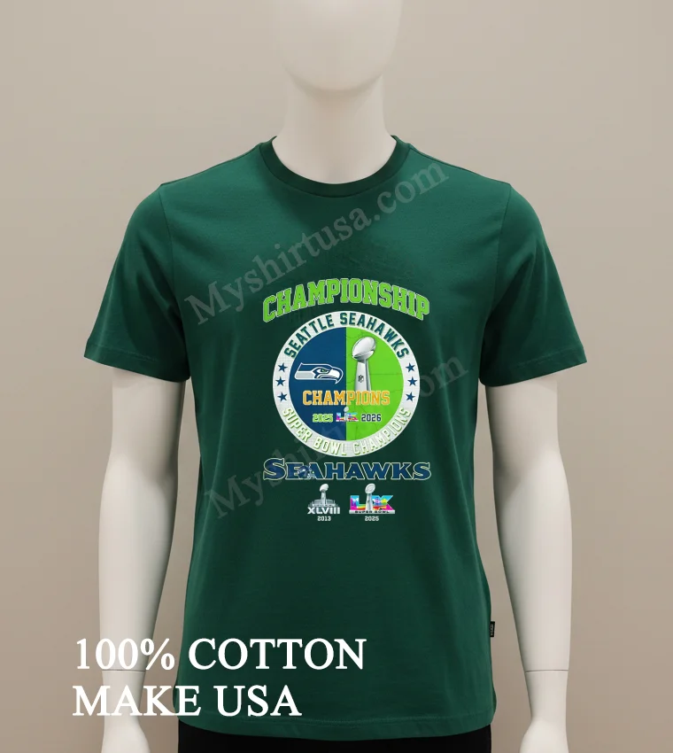 Seattle Seahawks Super Bowl Xlviii Lx Champions Double Shirt Green Shirt