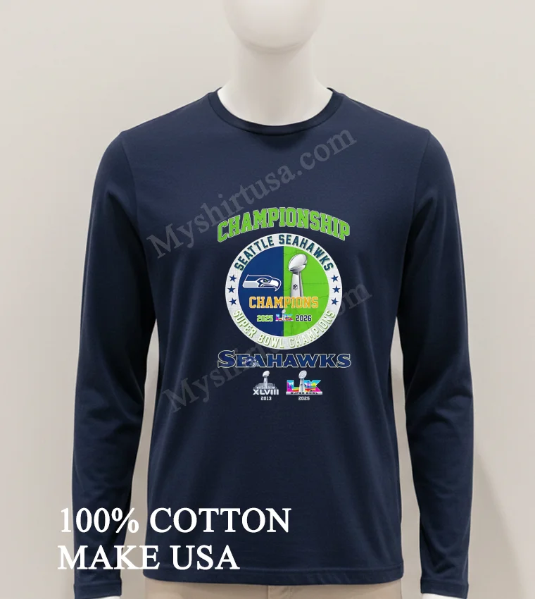 Seattle Seahawks Super Bowl Xlviii Lx Champions Double funny america t-shirts - hoodie-shirt Seattle Seahawks Super Bowl Xlviii Lx Champions Double Shirt Hoodie Shirt 1