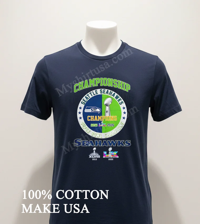 Seattle Seahawks Super Bowl Xlviii Lx Champions Double Shirt Navy Shirt 1
