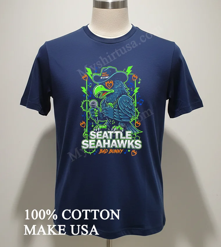 Seattle Seahawks X Bad Bunny Heart Mascot Streetwear Fashion Shirt Navy Shirt 1