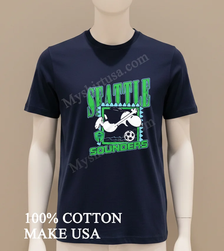 Seattle Sounders Snoopy Soccer Diving Header Pitch funny america t-shirts - navy-shirt Seattle Sounders Snoopy Soccer Diving Header Pitch Shirt Navy Shirt