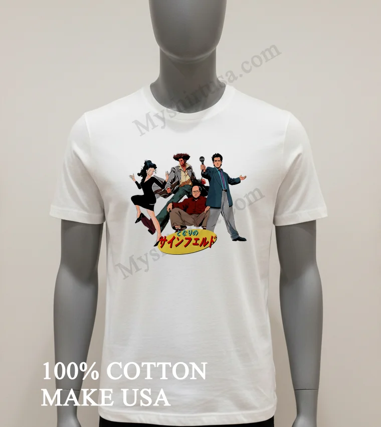 Seinfeld Anime Style Characters Japanese Text Mashup funny america t-shirts - white-t-shirt Seinfeld Anime Style Characters Japanese Text Mashup Shirt White T Shirt 1