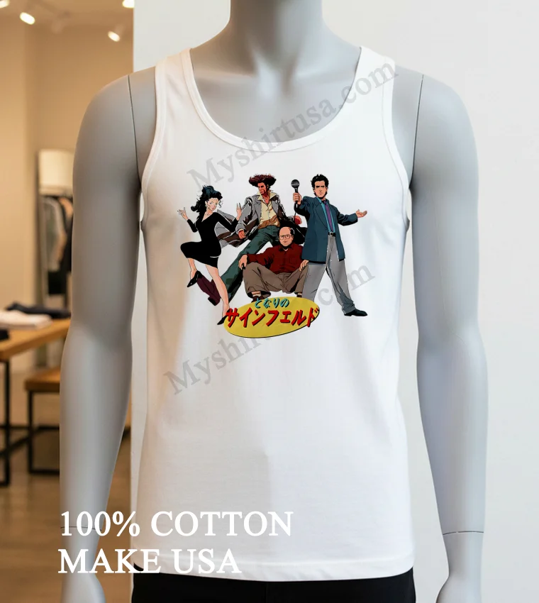 Seinfeld Anime Style Characters Japanese Text Mashup funny america t-shirts - white-t-shirt Seinfeld Anime Style Characters Japanese Text Mashup Shirt White T Shirt 3