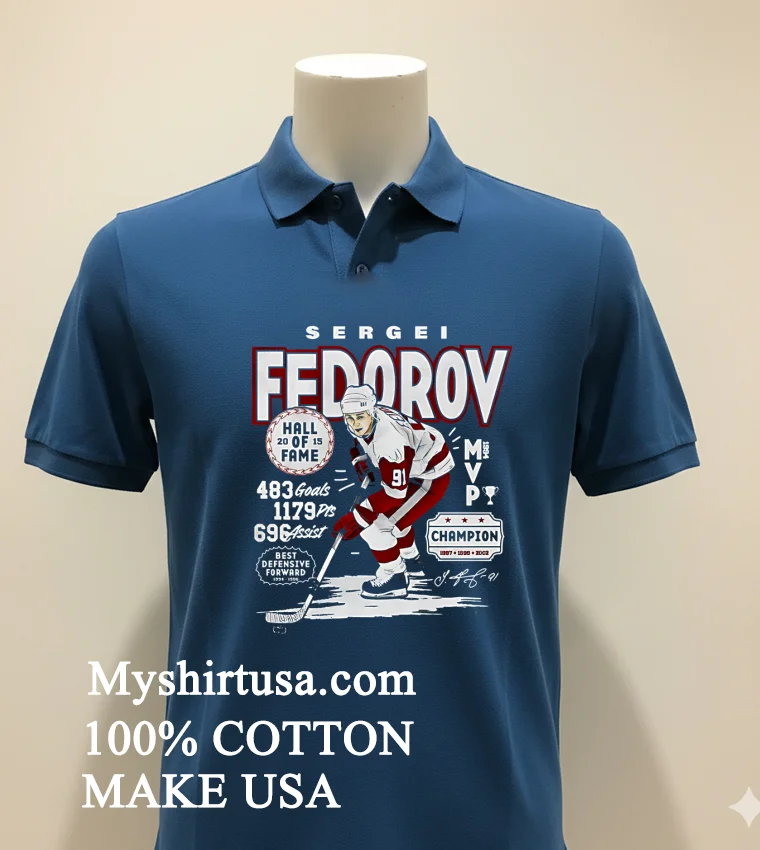 Sergei Fedorov Detroit Vintage Star Hockey Player Shirt Navy Shirt 1
