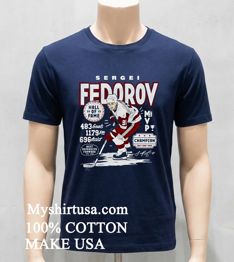 Sergei Fedorov Detroit Vintage Star Hockey Player Shirt Navy Shirt