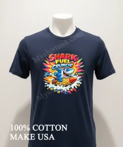 Shark Fuel Crunch Blue Shark Riding A Corn Rocket funny america t-shirts
