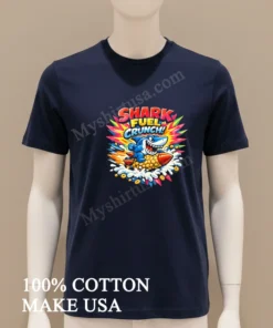 Shark Fuel Crunch Blue Shark Riding A Corn Rocket funny america t-shirts