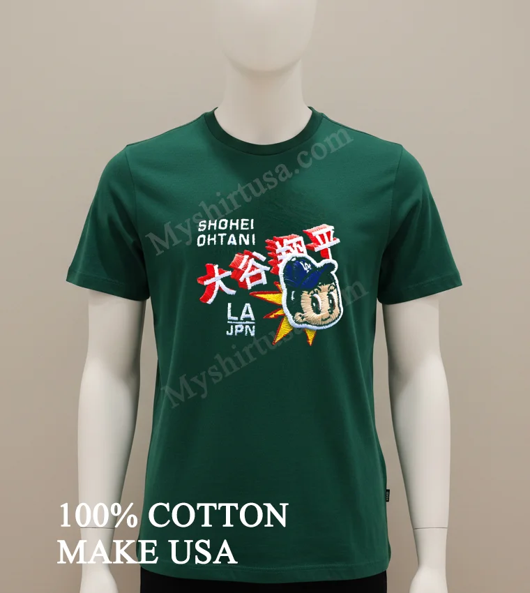 Shohei Ohtani 59Fifty Manga Script funny america t-shirts - green-shirt Shohei Ohtani 59fifty Manga Script Shirt Green Shirt