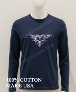 Silver Metallic Gothic Skull With Wide Wings Design funny america t-shirts