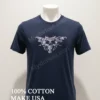 Silver Metallic Gothic Skull With Wide Wings Design Shirt Navy Shirt 1