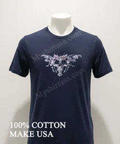 Silver Metallic Gothic Skull With Wide Wings Design funny america t-shirts