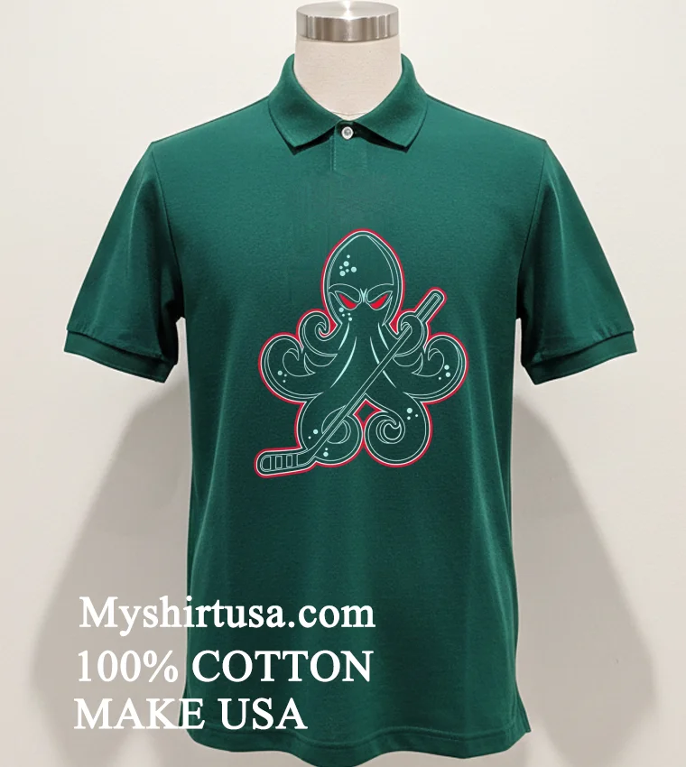 Simply Octopus Hockey Stick Red Eyes Ice Hockey Shirt Green Shirt