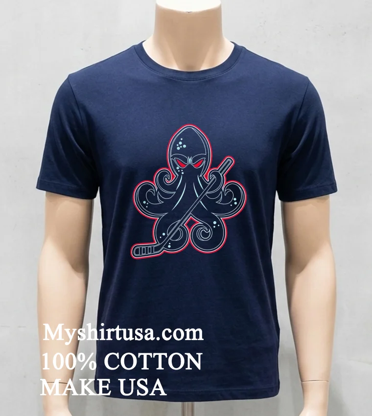 Simply Octopus Hockey Stick Red Eyes Ice Hockey Shirt - navy-shirt Simply Octopus Hockey Stick Red Eyes Ice Hockey Shirt Navy Shirt