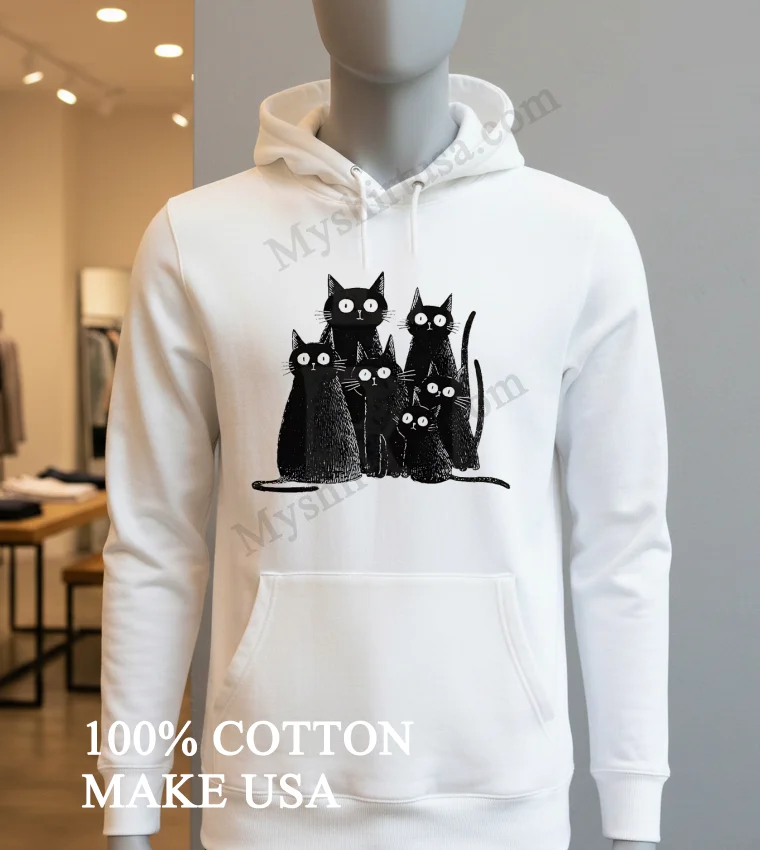 Six Black Cats With Big Eyes Artistic Drawing Shirt Hoodie Shirt